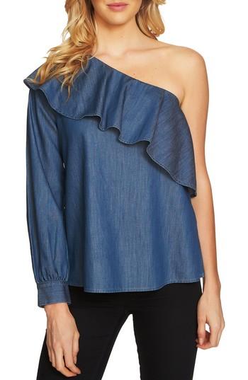 Women's Cece Ruffle One-shoulder Denim Top