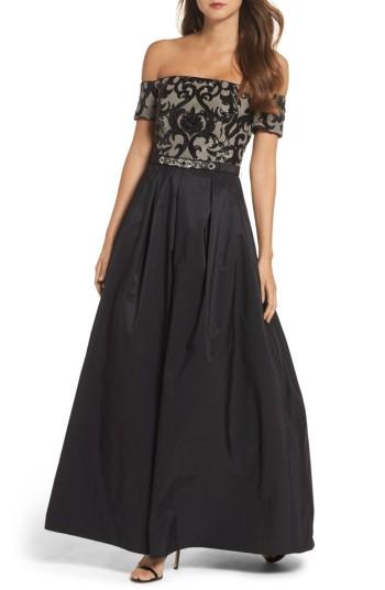 Women's Vince Camuto Embellished Off The Shoulder Ballgown - Black
