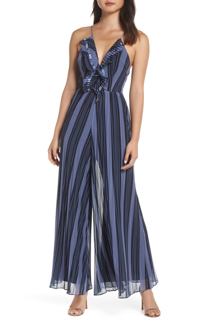 Women's Keepsake The Label In Motion Stripe Pleat Neck Jumpsuit - Blue