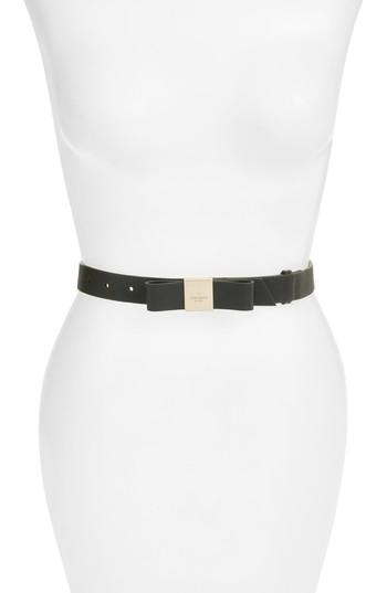 Women's Kate Spade New York Bow Grosgrain Embossed Leather Belt - Black