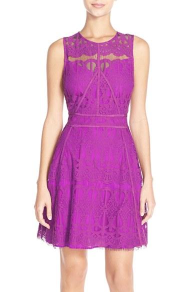 Women's Adelyn Rae Illusion Yoke Lace Fit & Flare Dress - Purple