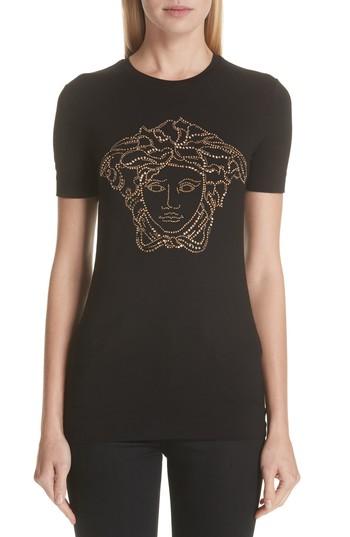 Women's Versace Embellished Medusa Graphic Tee Us / 38 It - Black