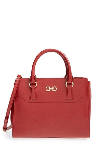 Salvatore Ferragamo 'small Beky' Saffiano Leather Tote - Red