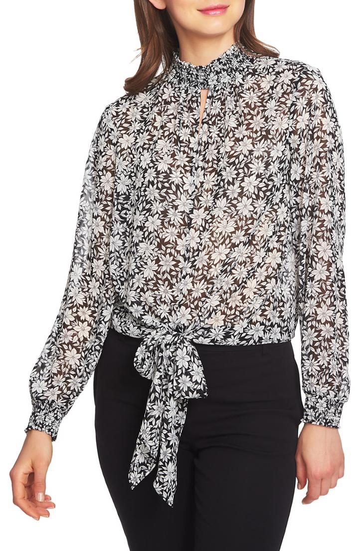 Women's 1.state Wild Blooms Smocked Neck Blouse - White