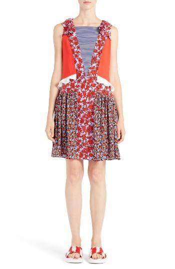 Women's Msgm Floral Patchwork Silk Dress