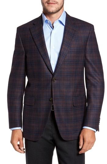 Men's Peter Millar Classic Fit Plaid Wool Sport Coat R - Burgundy