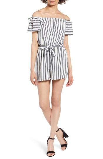 Women's One Clothing Stripe Off The Shoulder Romper - Ivory
