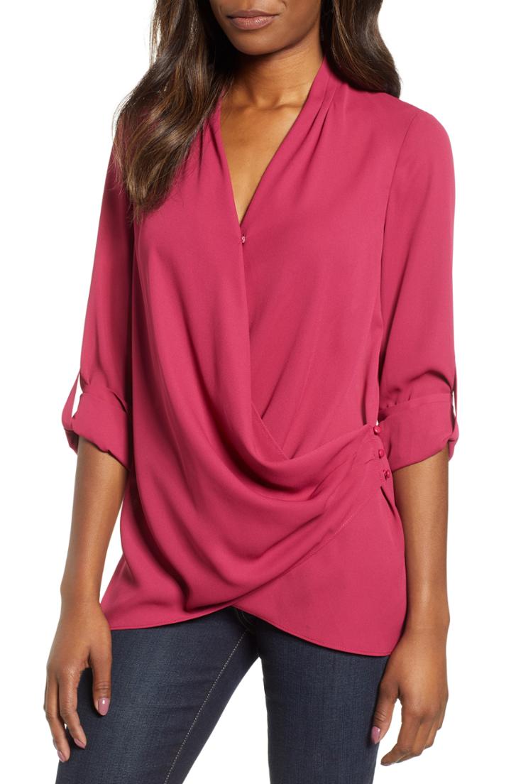 Women's & .layered Side Drape Blouse - Grey