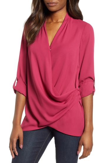 Women's & .layered Side Drape Blouse - Grey