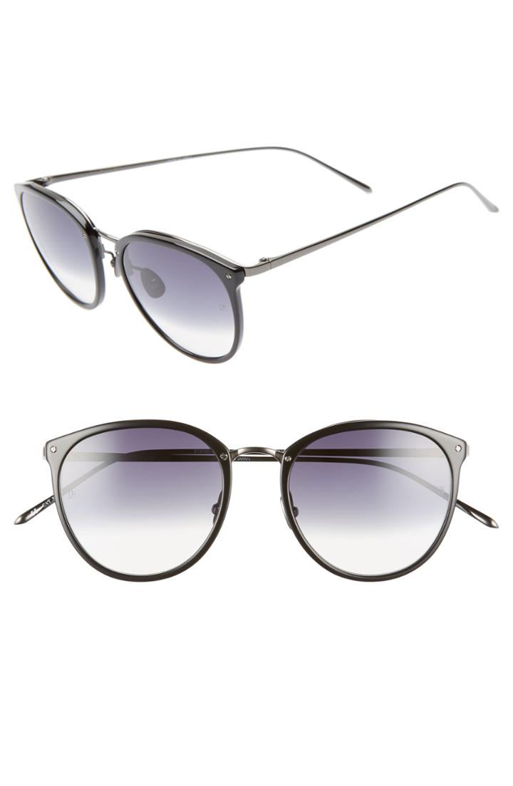 Women's Linda Farrow 51mm Retro 24 Karat Gold Trim Sunglasses - Black/ Nickel/ Grey