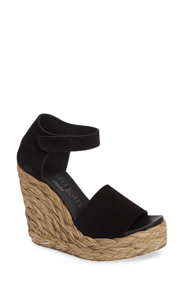 Women's Pedro Garcia Tage Raffia Wedge Sandal Us / 37eu - Black