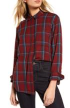 Women's Treasure & Bond Ruffle Plaid Boyfriend Shirt, Size - Red