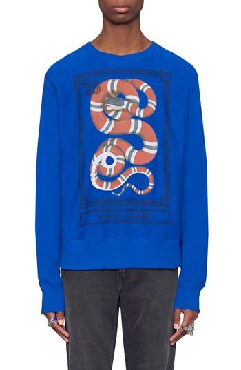 Men's Gucci Snake Stamp Graphic Crewneck Sweatshirt - Blue