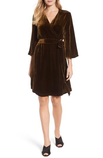 Women's Eileen Fisher Velvet Wrap Dress, Size - Green