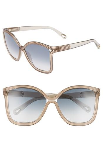 Women's Chloe Grooves 58mm Rectangular Sunglasses - Greige