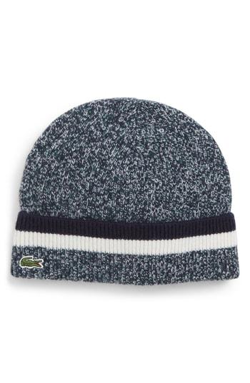 Men's Lacoste Striped Wool Beanie - Green