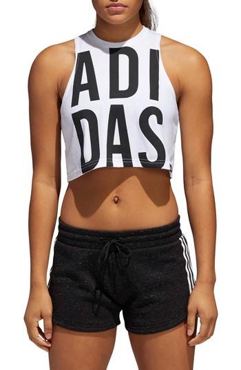 Women's Adidas Logo Crop Tank - White