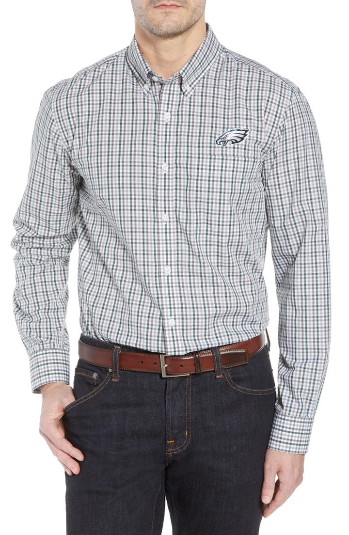 Men's Cutter & Buck Philadelphia Eagles - Gilman Regular Fit Plaid Sport Shirt, Size - Green