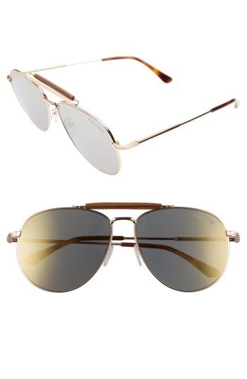 Women's Tom Ford Sean 60mm Aviator Sunglasses - Gold Mirror/ Brown/ Rose