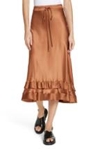 Women's Lee Mathews Rose Silk Satin Ruffle Hem Skirt