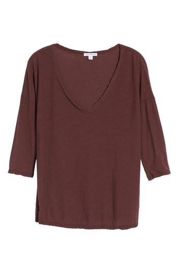 Women's James Perse V-neck Tee - Burgundy