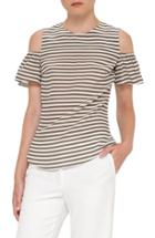 Women's Akris Punto Stripe Silk Cold Shoulder Blouse