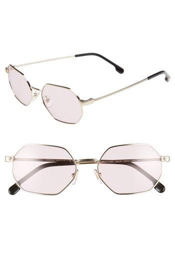 Women's Versace 53mm Hexagon Sunglasses - Gold/ Pink Solid