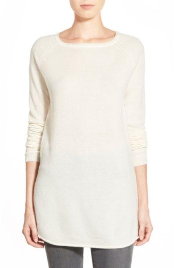 Women's Halogen Shirttail Wool & Cashmere Boatneck Tunic - Ivory