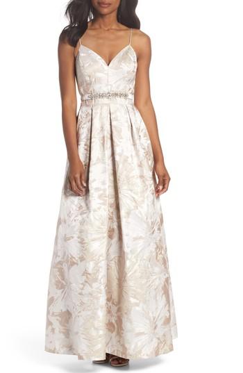 Women's Eliza J Luminous Jacquard Ballgown - Beige