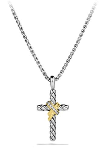 Women's David Yurman 'x' Cross With Diamonds And Gold On Chain