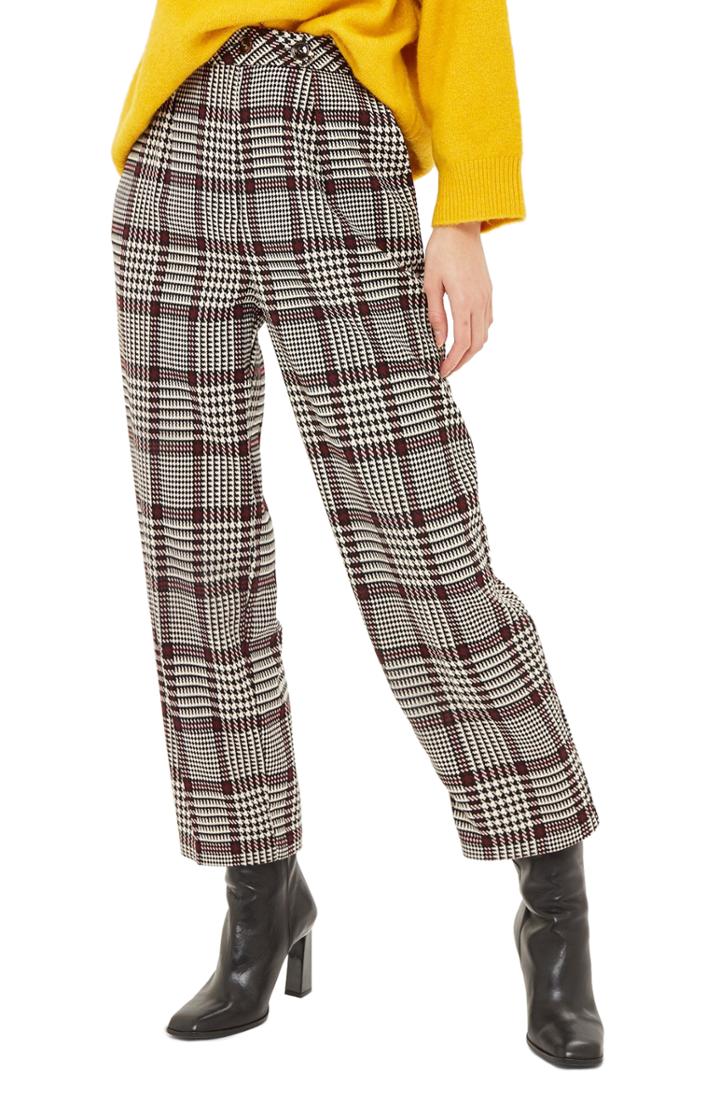 Women's Topshop Suzy Check Peg Trousers Us (fits Like 0) - Black