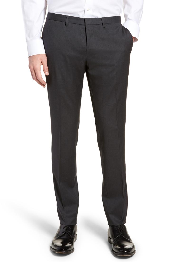 Men's Boss Wave Cyl Flat Front Solid Wool Trousers R - Grey