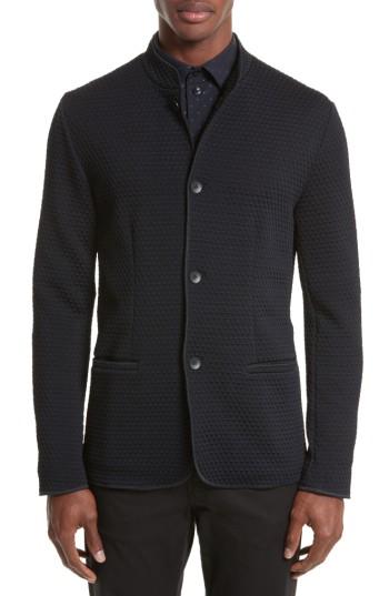 Men's Armani Collezioni Jacquard Button Front Sweater, Size - Blue