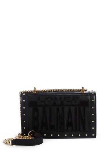 Balmain Love Logo Leather Shoulder Bag - Black