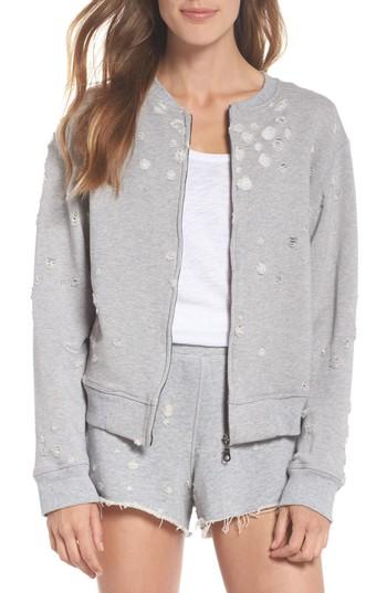 Women's David Lerner Distressed Zip Sweatshirt - Grey