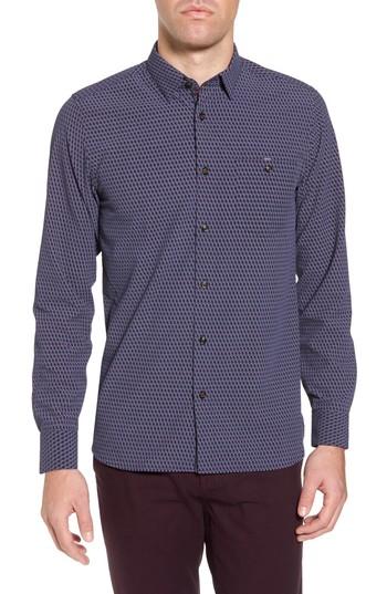 Men's Ted Baker London Wyne Slim Fit Polynosic Geo Print Sport Shirt (m) - Blue