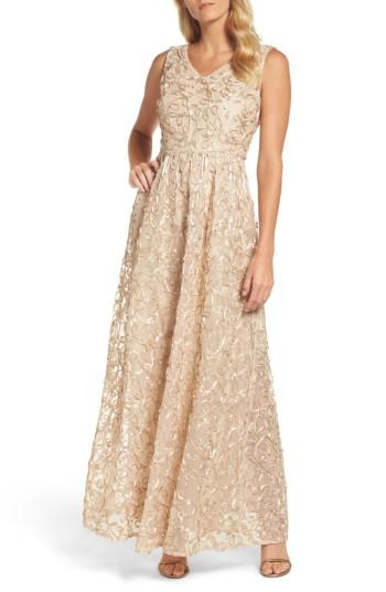 Women's Ellen Tracy Ribbon Soutache Gown - Beige