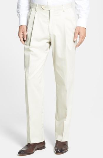 Men's Berle Pleated Cotton Trousers X 32 - Beige