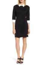 Women's Ming Wang Contrast Collar Knit A-line Dress - Black