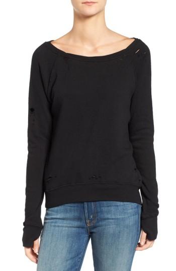 Women's Pam & Gela 'annie' Destroyed High/low Sweatshirt, Size - Black