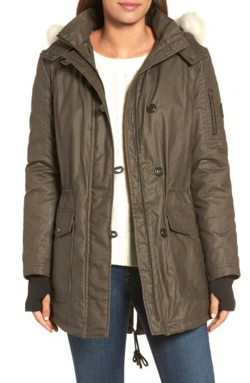 Women's Ugg Genuine Shearling Trim Wax Coated Parka - Green