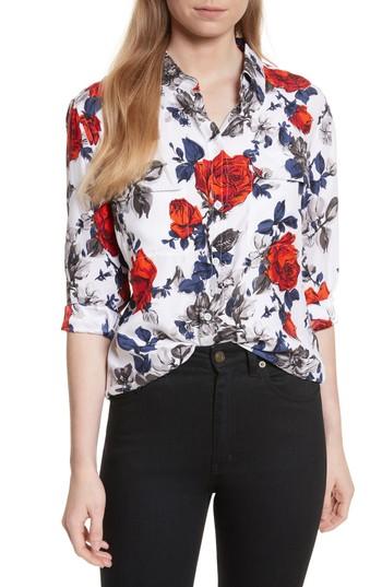 Women's Equipment Signature Floral Silk Shirt, Size - White