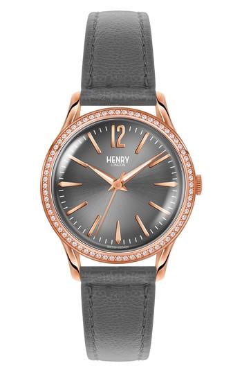 Women's Henry London Finchley Leather Strap Watch, 34mm