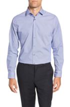Men's Calibrate Trim Fit Stretch Non-iron Geometric Dress Shirt .5 32/33 - Blue