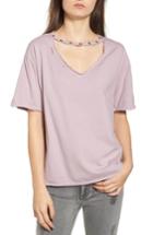 Women's Socialite Grommet Choker Tee - Purple