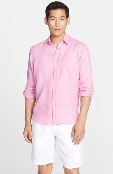 Men's Vilebrequin 'caroubier' Linen Shirt, Size - Pink