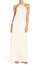 Women's Dessy Collection Beaded Halter Neck Crepe Gown - Ivory