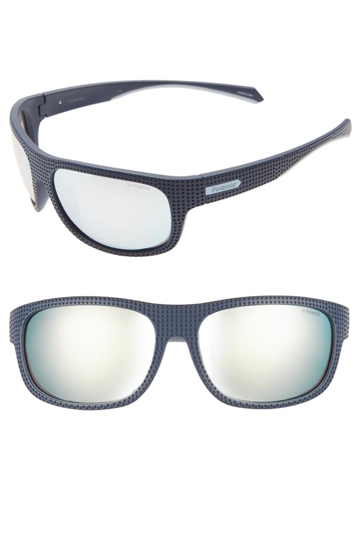 Men's Polaroid Plastic Wrap 63mm Polarized Sunglasses - Blue