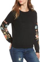 Women's Woven Heart Embroidered Waffle Stitch Sweater