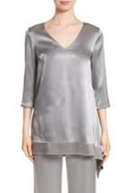 Women's St. John Collection Liquid Satin Asymmetrical Top, Size - Grey